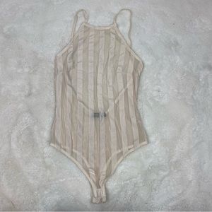 Fashion Nova Cream Mesh Stripe Bodysuit
